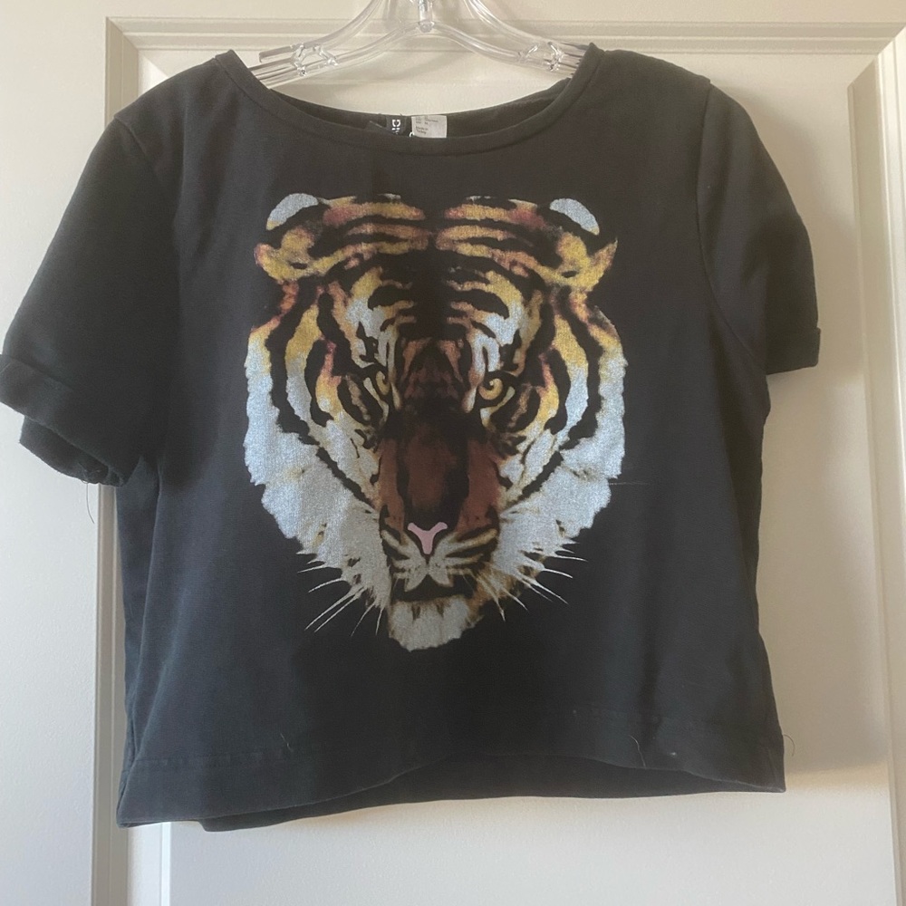 Divided Black Tee with Tiger Graphic